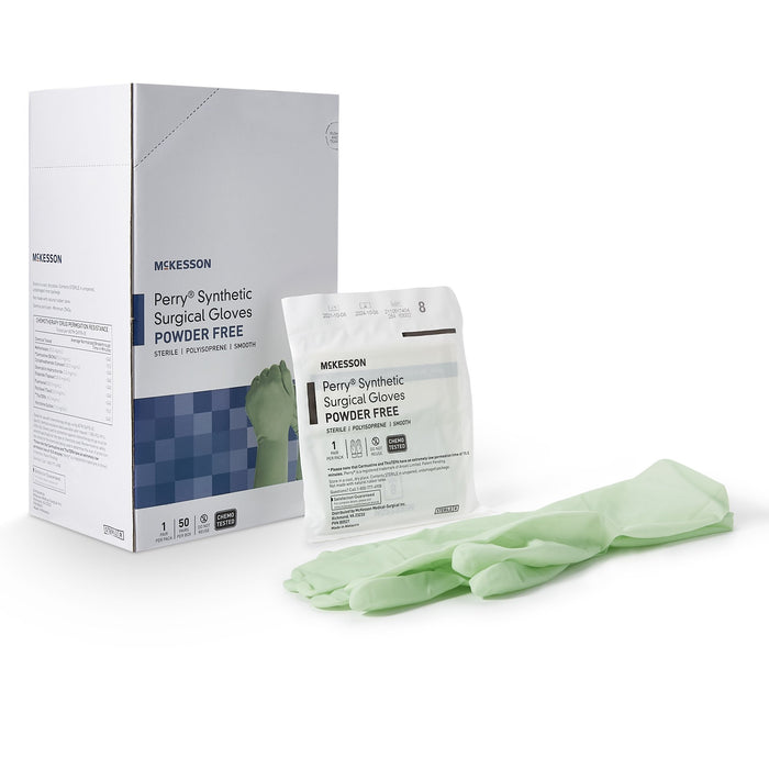 McKesson-20-2080N Surgical Glove Perry Performance Plus Size 8 Sterile Polyisoprene Standard Cuff Length Smooth Green Chemo Tested