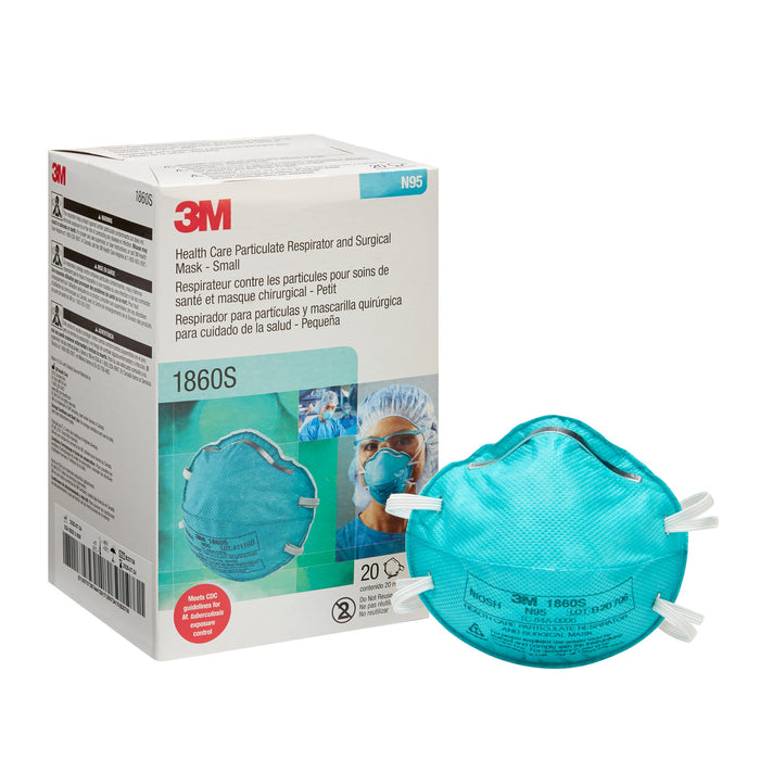 3M-1860S Particulate Respirator / Surgical Mask 3M Medical N95 Cup Elastic Strap Small Blue NonSterile ASTM F1862 Adult