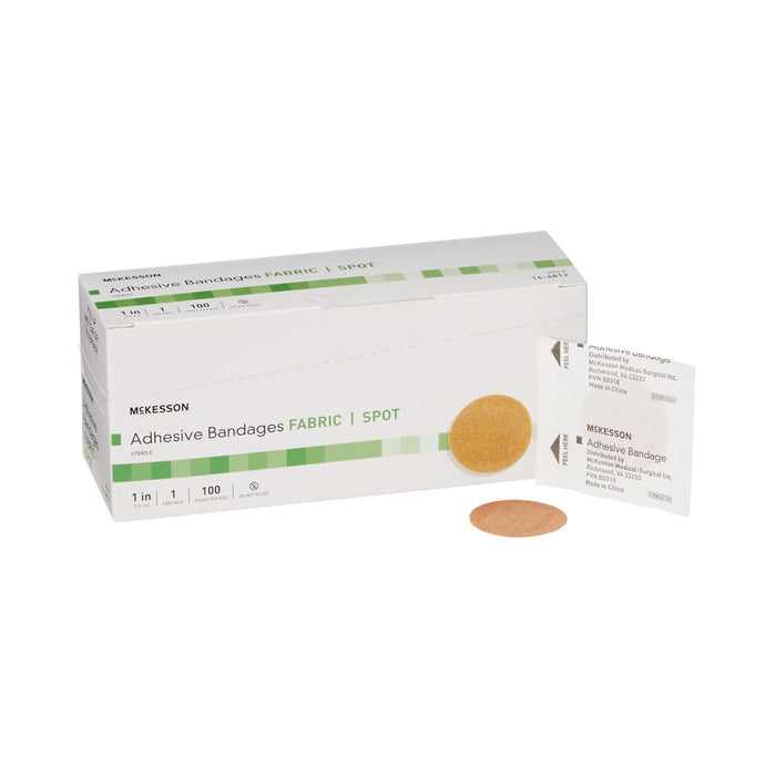 McKesson-16-4812 Adhesive Spot Bandage 1 Inch Fabric Round Tan Sterile