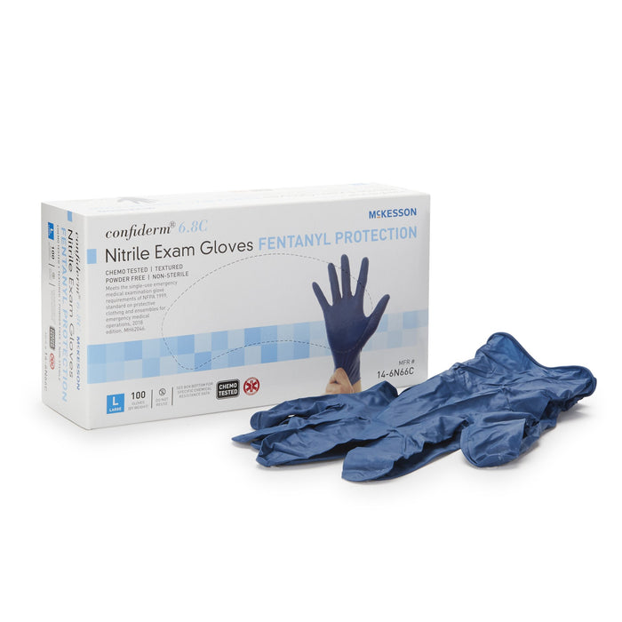 McKesson-14-6N66C Exam Glove Confiderm 6.8C Large NonSterile Nitrile Standard Cuff Length Blue Chemo Tested / Fentanyl Tested