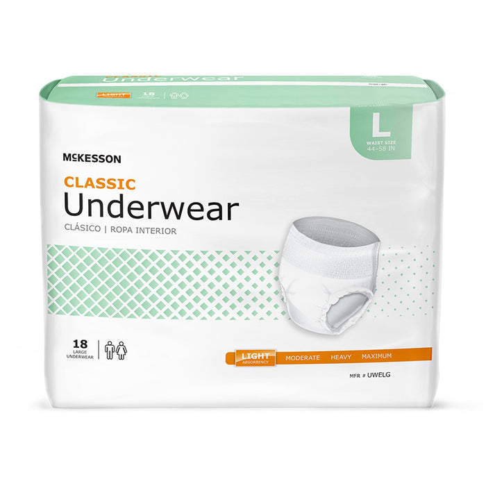 McKesson-UWELG Unisex Adult Absorbent Underwear Classic Pull On with Tear Away Seams Large Disposable Light Absorbency