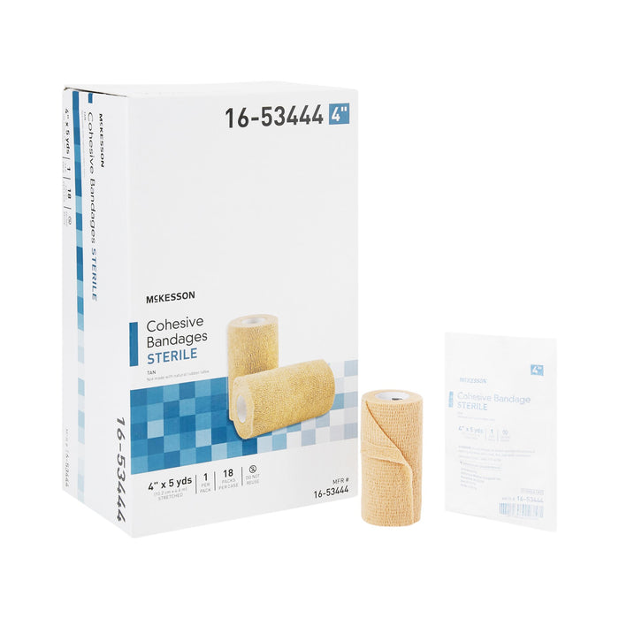 McKesson-16-53444 Cohesive Bandage 4 Inch X 5 Yard Standard Compression Self-adherent Closure Tan Sterile