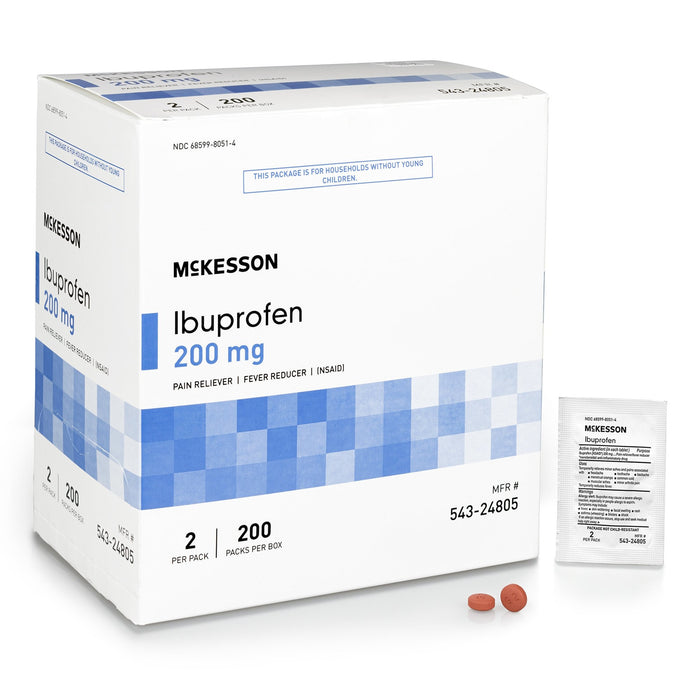McKesson-543-24805 Pain Relief Brand 200 mg Strength Ibuprofen Unit Dose Tablet 200 per Box