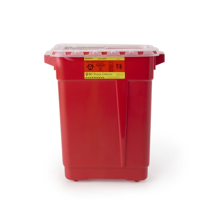 BD-305616 Sharps Container BD 18-1/2 H X 17-3/4 W X 11-3/4 D Inch 9 Gallon Red Base / Clear Lid Vertical Entry