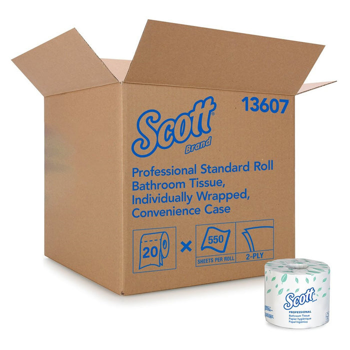 Kimberly Clark-13607 Toilet Tissue Scott Essential White 2-Ply Standard Size Cored Roll 550 Sheets 4 X 4-1/10 Inch