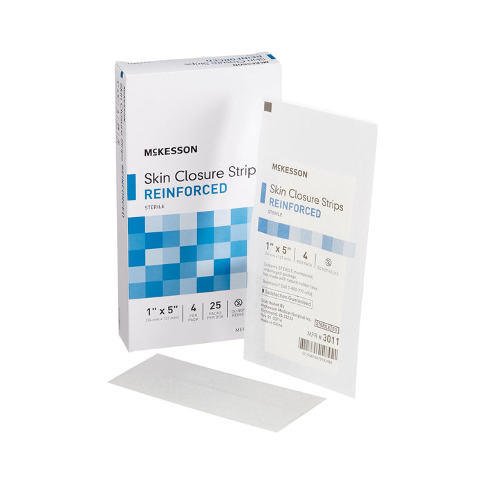 McKesson-3011 Skin Closure Strip 1 X 5 Inch Nonwoven Material Reinforced Strip White