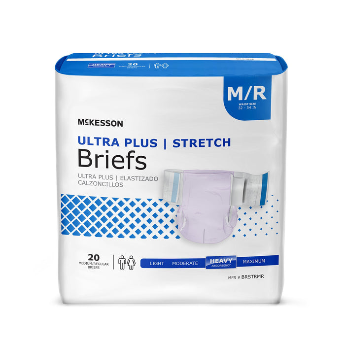 McKesson-BRSTRMR Unisex Adult Incontinence Brief Ultra Plus Stretch Medium Disposable Heavy Absorbency