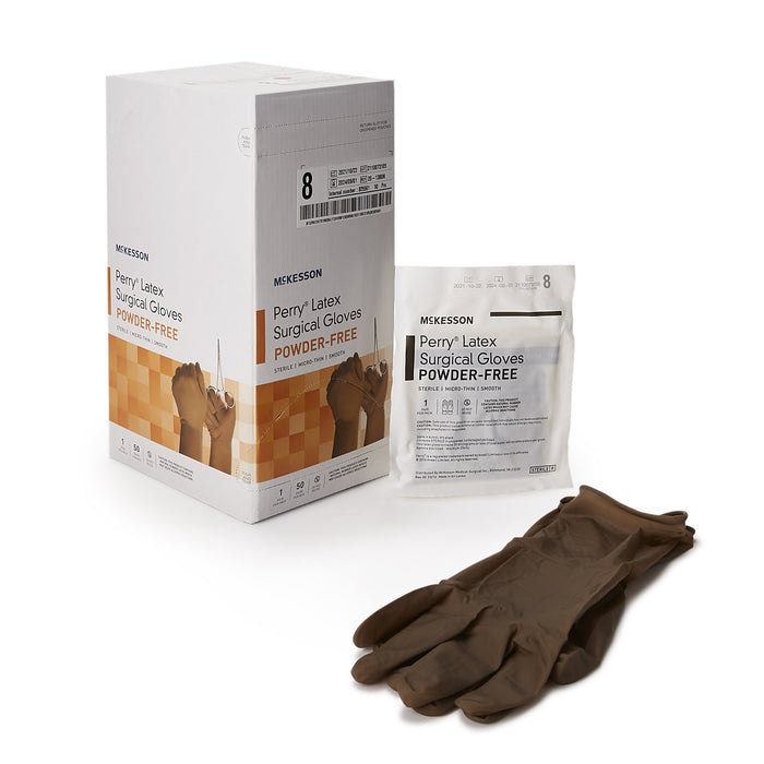 McKesson-20-1380N Surgical Glove Perry Size 8 Sterile Latex Standard Cuff Length Smooth Brown Not Chemo Approved