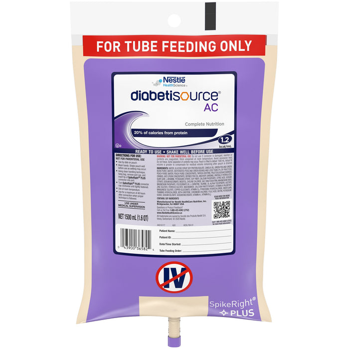 Nestle Healthcare Nutrition-10043900365838 Tube Feeding Formula Diabetisource AC 50.7 oz. Bag Ready to Hang Unflavored Adult