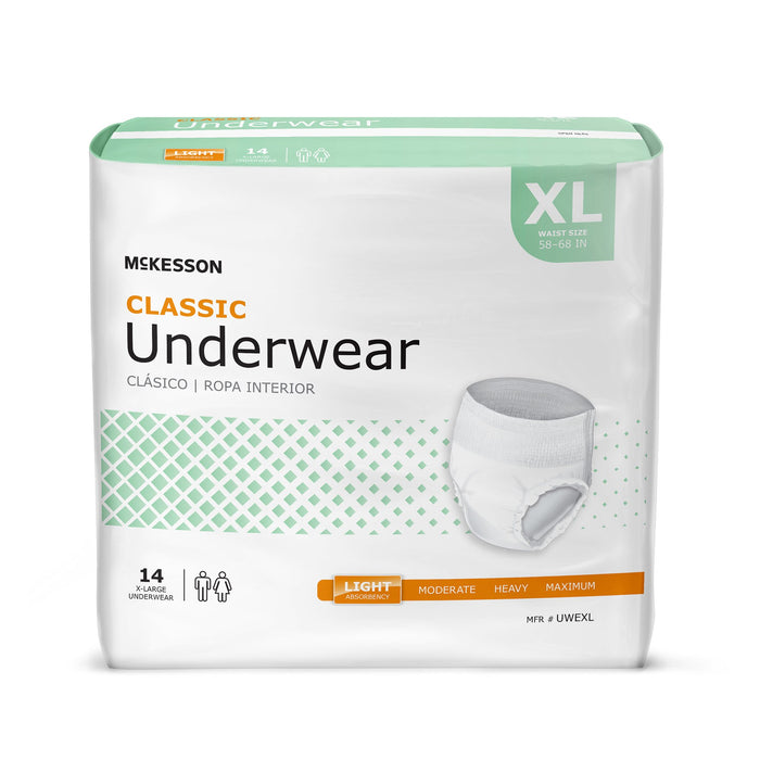 McKesson-UWEXL Unisex Adult Absorbent Underwear Classic Pull On with Tear Away Seams X-Large Disposable Light Absorbency