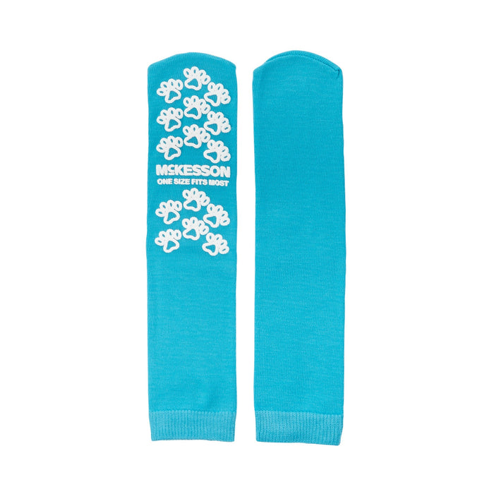 McKesson-40-1069 Slipper Socks Paw Prints One Size Fits Most Teal Above the Ankle