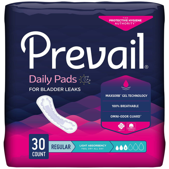 First Quality-PV-930/2 Bladder Control Pad Prevail Daily Pads 9-1/4 Inch Length Light Absorbency Polymer Core One Size Fits Most Adult Female Disposable