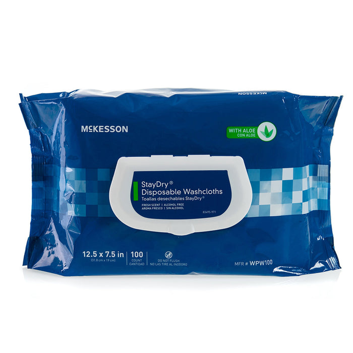 McKesson-WPW100 Personal Wipe StayDry Soft Pack Aloe / Vitamin E Scented 100 Count