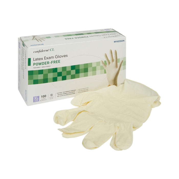 McKesson-14-430 Exam Glove Confiderm X-Large NonSterile Latex Standard Cuff Length Textured Fingertips Ivory Not Chemo Approved