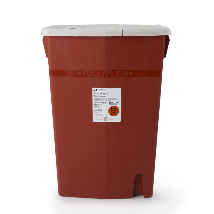 Cardinal-8991 Sharps Container SharpSafety 26 H X 18-1/4 W X 12-3/4 D Inch 18 Gallon Red Base / White Lid Horizontal Entry