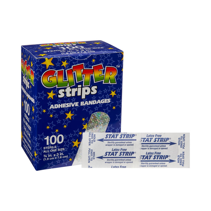 Dukal-1075413 Adhesive Strip Glitter Stat Strip 3/4 X 3 Inch Plastic Rectangle Kid Design (Glitter Strips) Sterile