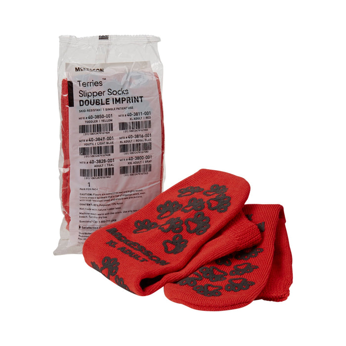 McKesson-40-3811-001 Slipper Socks Terries X-Large Red Above the Ankle