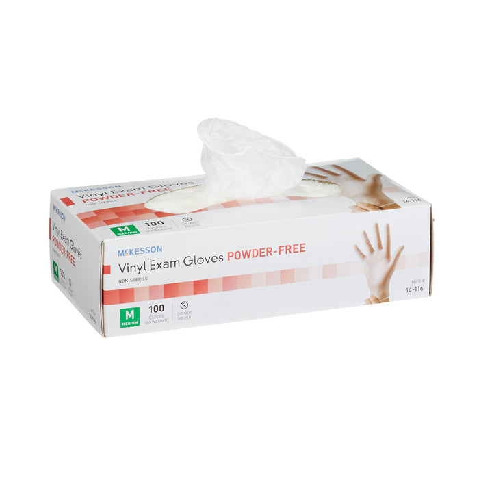 McKesson-14-116 Exam Glove Medium NonSterile Vinyl Standard Cuff Length Smooth Clear Not Chemo Approved