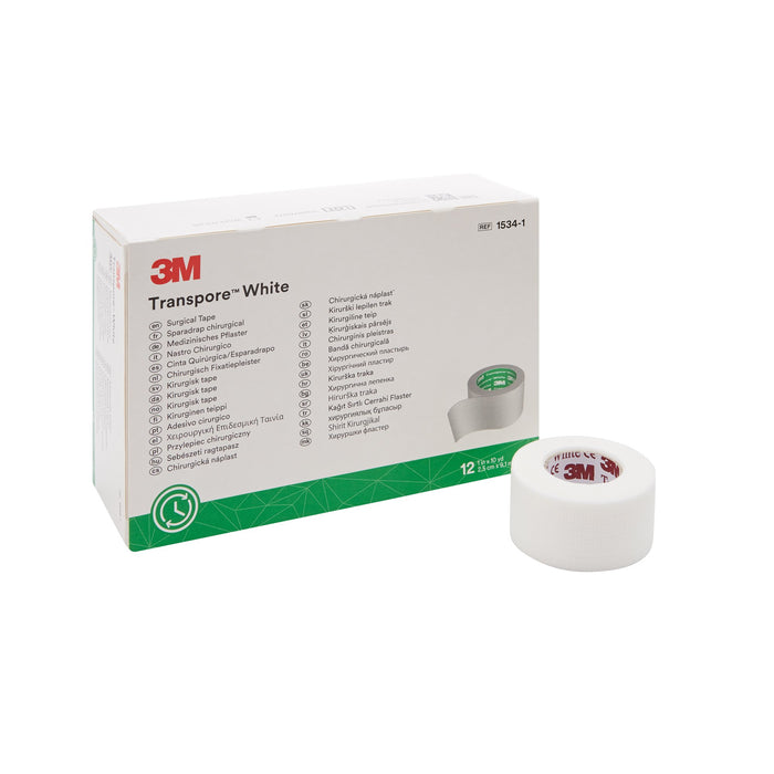 3M-1534-1 Medical Tape 3M Transpore White Bi-directional Tear Plastic 1 Inch X 10 Yard White NonSterile