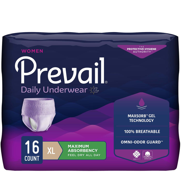 First Quality-PWC-514/1 Female Adult Absorbent Underwear Prevail For Women Daily Underwear Pull On with Tear Away Seams X-Large Disposable Heavy Absorbency