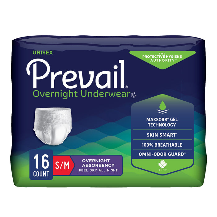 First Quality-PVX-512 Unisex Adult Absorbent Underwear Prevail Overnight Pull On with Tear Away Seams Small / Medium Disposable Heavy Absorbency