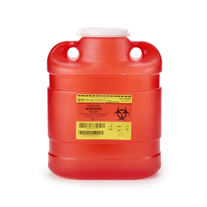 BD-305489 Sharps Container BD 11-1/2 H X 9-2/5 W X 5-3/10 D Inch 6.9 Quart Red Base / Translucent Lid Vertical Entry