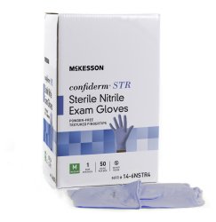 McKesson-14-6NSTR2 Exam Glove Confiderm STR Small Sterile Pair Nitrile Standard Cuff Length Textured Fingertips Blue Not Chemo Approved