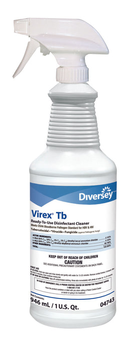 Lagasse-DVO04743 Diversey Virex Tb Surface Disinfectant Cleaner Quaternary Based Pump Spray Liquid 32 oz. Bottle Lemon Scent NonSterile