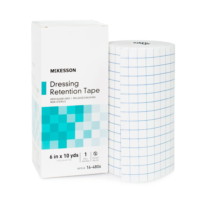 McKesson-16-4806 Dressing Retention Tape with Liner Water Resistant Nonwoven / Printed Release Paper 6 Inch X 10 Yard White NonSterile