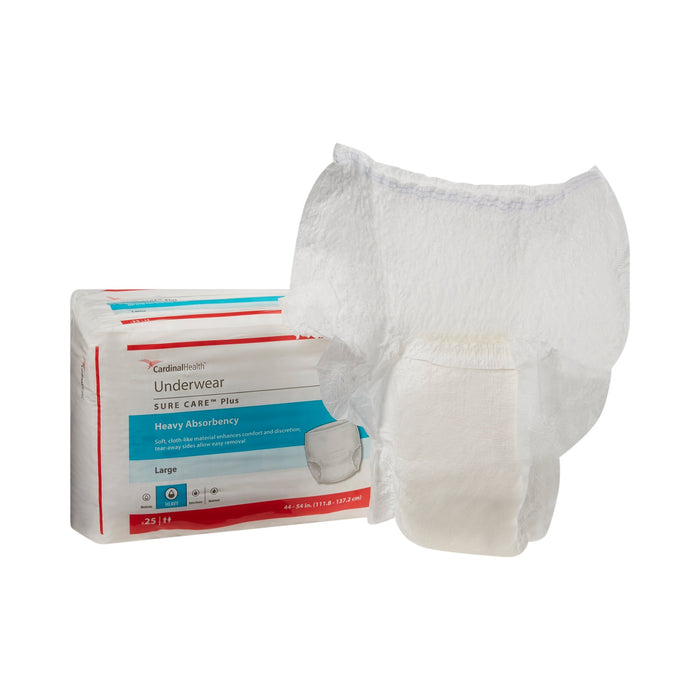 Cardinal-1615R Unisex Adult Absorbent Underwear Sure Care Plus Pull On with Tear Away Seams Large Disposable Heavy Absorbency