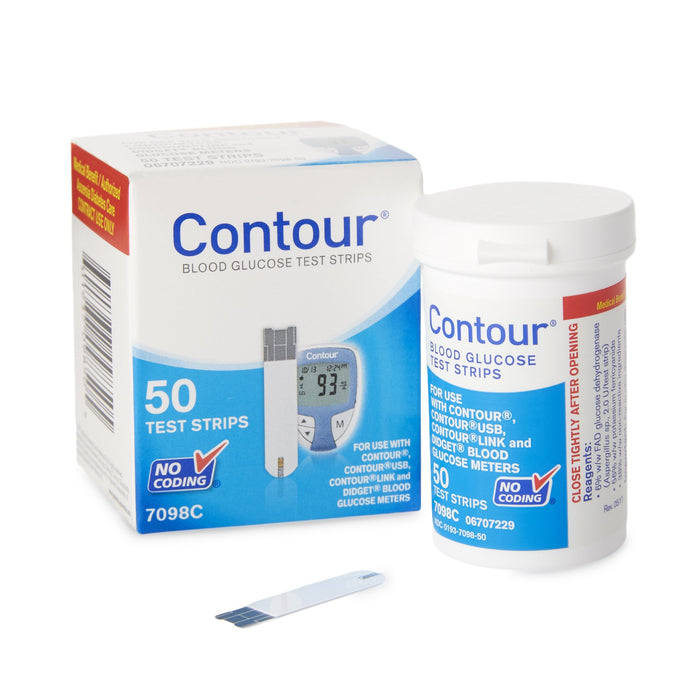 Ascensia Diabetes Care-7098C Blood Glucose Test Strips Contour 50 Strips per Box Uses a tiny 0.6 microliter blood sample For Contour Meter