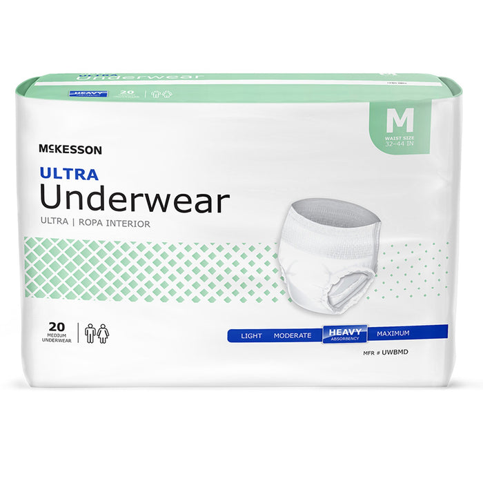 McKesson-UWBMD Unisex Adult Absorbent Underwear Ultra Pull On with Tear Away Seams Medium Disposable Heavy Absorbency