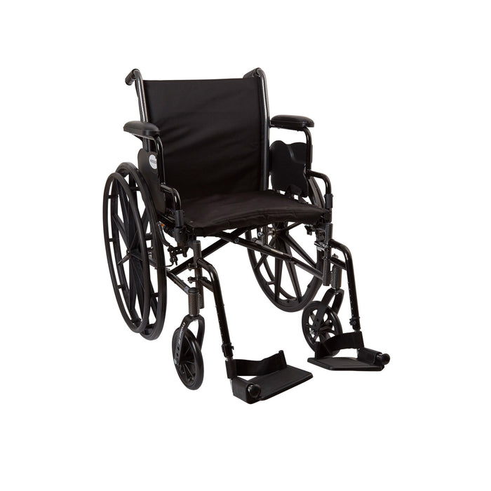 McKesson-146-K318DDA-SF Lightweight Wheelchair Dual Axle Desk Length Arm Swing-Away Footrest Black Upholstery 18 Inch Seat Width Adult 300 lbs. Weight Capacity