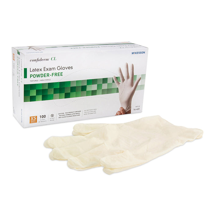 McKesson-14-422 Exam Glove Confiderm CL X-Small NonSterile Latex Standard Cuff Length Textured Fingertips Ivory Not Chemo Approved