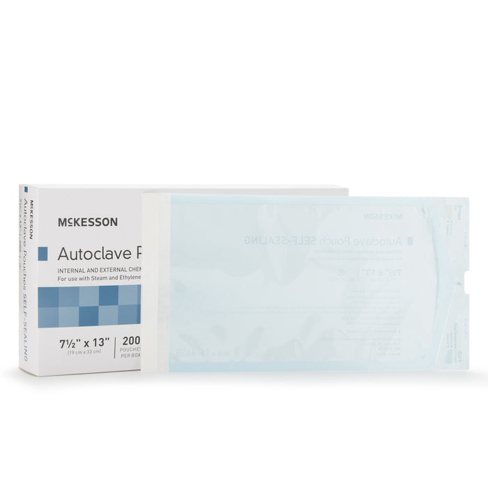 McKesson-16-6425 Sterilization Pouch Ethylene Oxide (EO) Gas / Steam 7-1/2 X 13 Inch Transparent Blue / White Self Seal Paper / Film