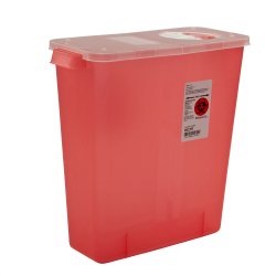 Cardinal-8527R Sharps Container In-Room 13-3/4 H X 13-3/4 W X 6 D Inch 3 Gallon Translucent Red Base / Translucent Lid Vertical Entry
