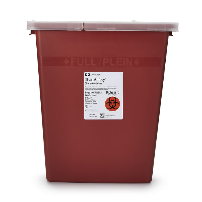 Cardinal-8980- Sharps Container SharpSafety 17-1/2 H X 15-1/2 W X 11 D Inch 8 Gallon Red Base / White Lid Vertical Entry