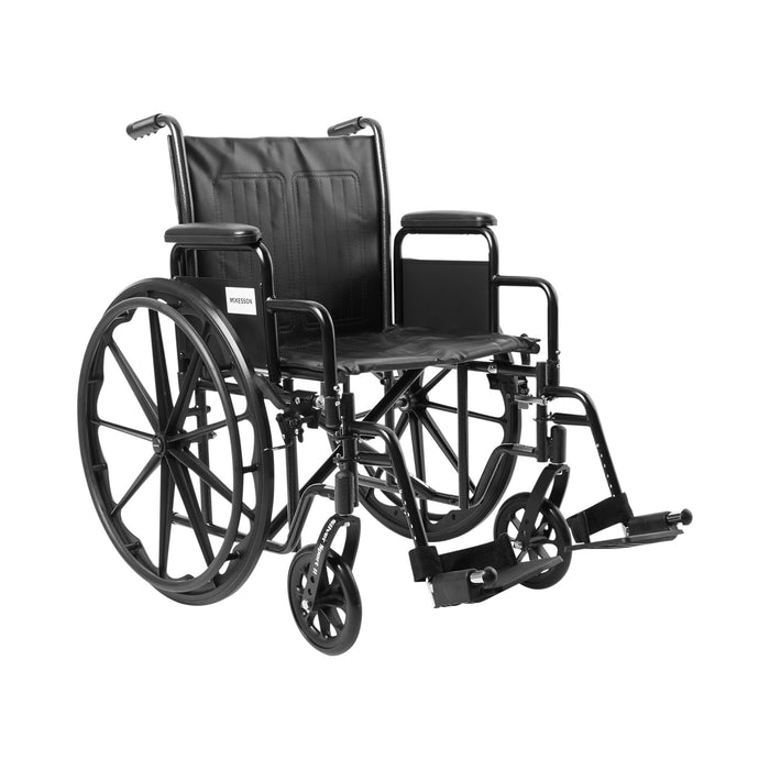 McKesson-146-SSP220DDA-SF Wheelchair Dual Axle Desk Length Arm Swing-Away Footrest Black Upholstery 20 Inch Seat Width Adult 350 lbs. Weight Capacity