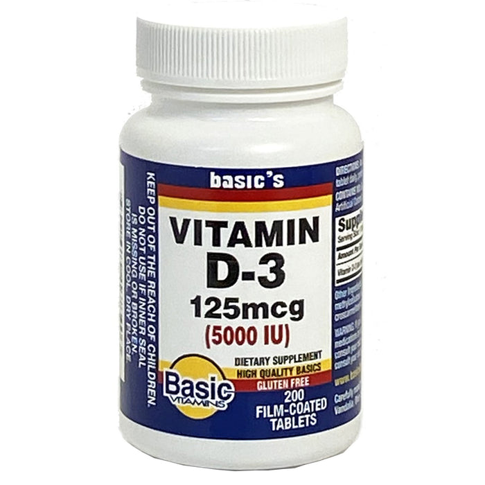 Basic Drug-30761017840 Vitamin Supplement Vitamin D3 5000 IU Strength Tablet 200 per Bottle
