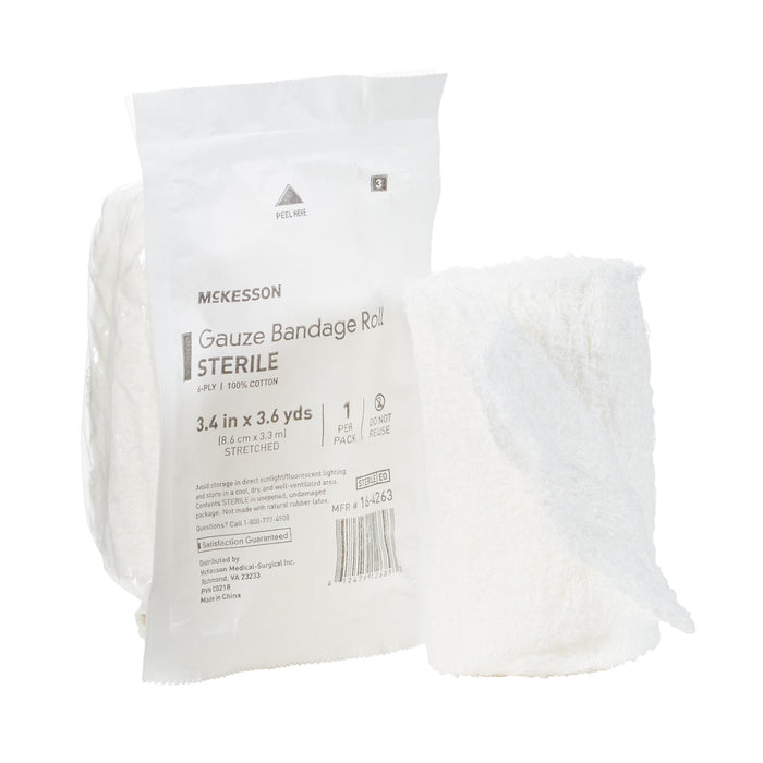 McKesson-16-4263 Fluff Bandage Roll Cotton 6-Ply 3-2/5 Inch X 3-3/5 Yard Roll Shape Sterile