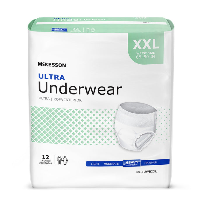 McKesson-UWBXXL Unisex Adult Absorbent Underwear Ultra Pull On with Tear Away Seams 2X-Large Disposable Heavy Absorbency