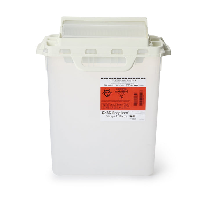 BD-305053 Sharps Container Recykleen 15-3/4 H X 13-1/2 W X 6 D Inch 3 Gallon Pearl Base / Pearl Lid Horizontal Entry