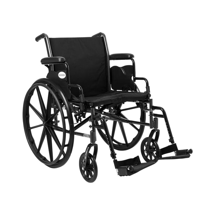 McKesson-146-K320DDA-SF Lightweight Wheelchair Dual Axle Desk Length Arm Swing-Away Footrest Black Upholstery 20 Inch Seat Width Adult 300 lbs. Weight Capacity