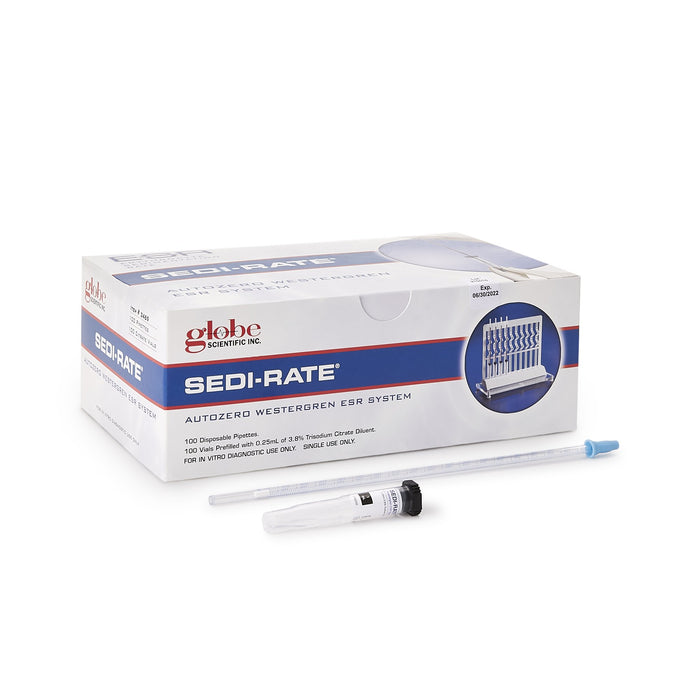 Globe Scientific-3469 Test Kit Sedi-Rate Autozero Westergren Erythrocyte Sedimentation Rate (ESR) Whole Blood Sample 100 Tests CLIA Moderate Complexity