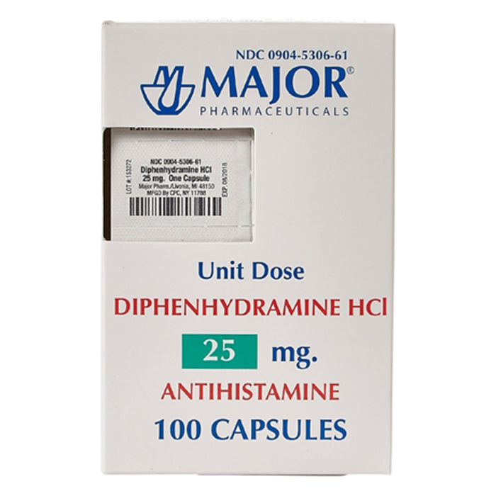 Major Pharmaceuticals-00904530661 Allergy Relief Generic Benadryl 25 mg Strength Capsule 100 per Box