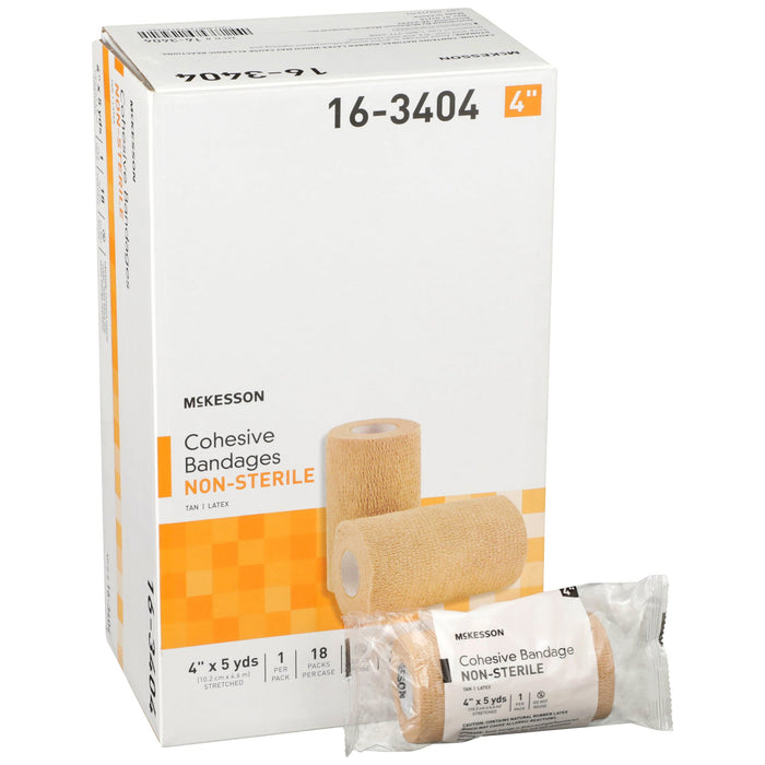 McKesson-16-3404 Cohesive Bandage 4 Inch X 5 Yard Standard Compression Self-adherent Closure Tan NonSterile
