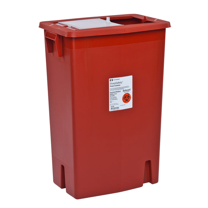 Cardinal-8935 Sharps Container SharpSafety 18-3/4 H X 18-1/4 W X 12-3/4 D Inch 12 Gallon Red Base / Clear Lid Vertical Entry