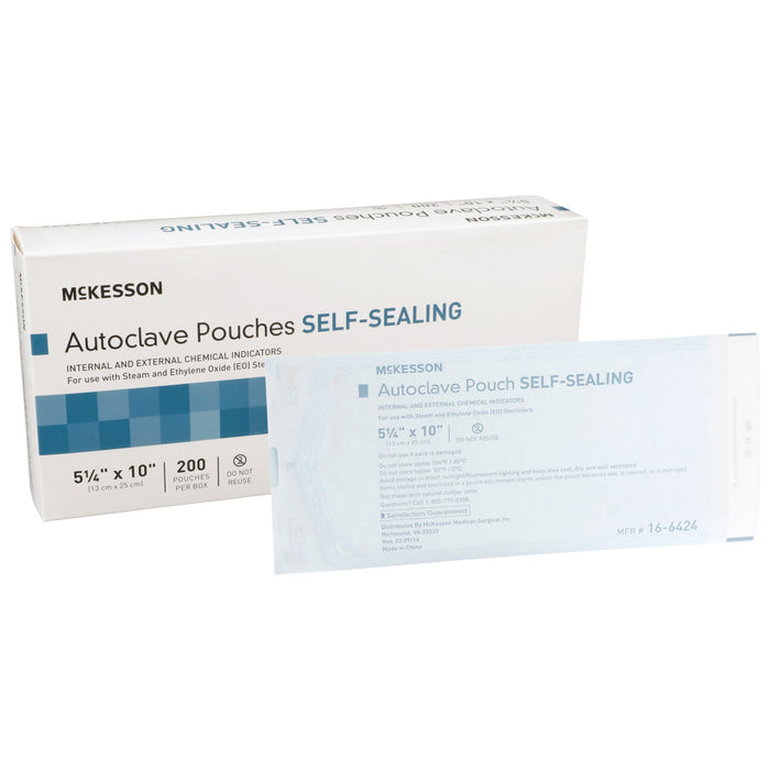 McKesson-16-6424 Sterilization Pouch Ethylene Oxide (EO) Gas / Steam 5-1/4 X 10 Inch Transparent Blue / White Self Seal Paper / Film