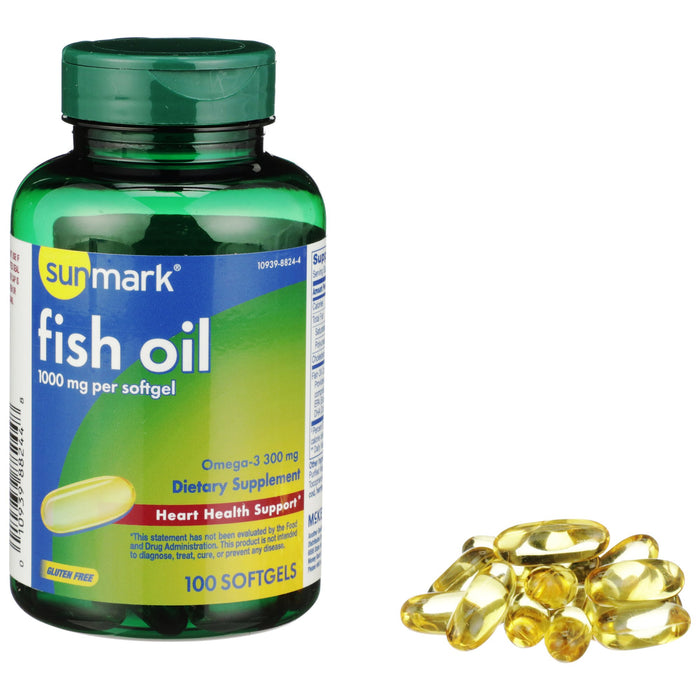 McKesson-01093988244 Omega 3 Supplement sunmark Fish Oil 1000 mg Strength Softgel 100 per Bottle