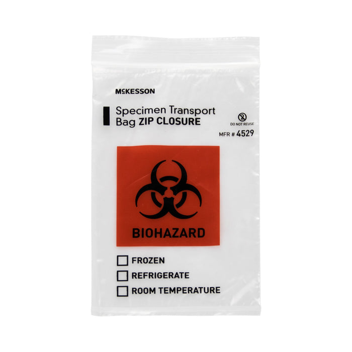 McKesson-4529 Specimen Transport Bag 6 X 9 Inch Zip Closure Biohazard Symbol / Storage Instructions NonSterile